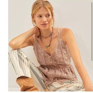 Anthropologie Forever That Girl Rose Lace Cami Tank Top Button Womens Medium